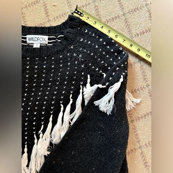 Wildfox navy blue crew neck long sleeve sweater with white tassels S - Picture 7 of 12